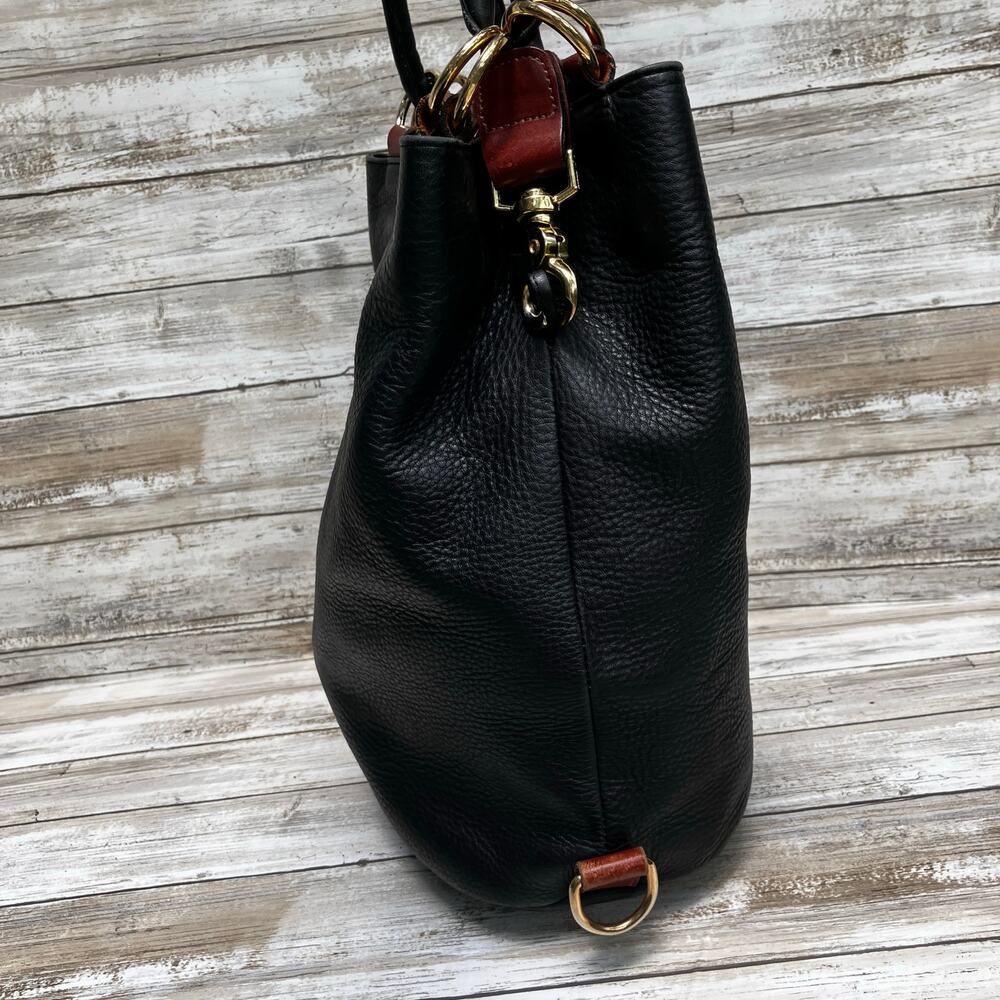 VTG Leather Bucket Purse Pattie Jarrell Black Convertible Sling Western 90s Boho - Picture 14 of 15